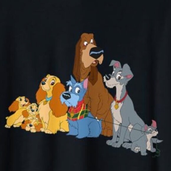 DISNEY Women's Black Lady and the Tramp Dogs T-shirt Sz Small NWT - Picture 2 of 6